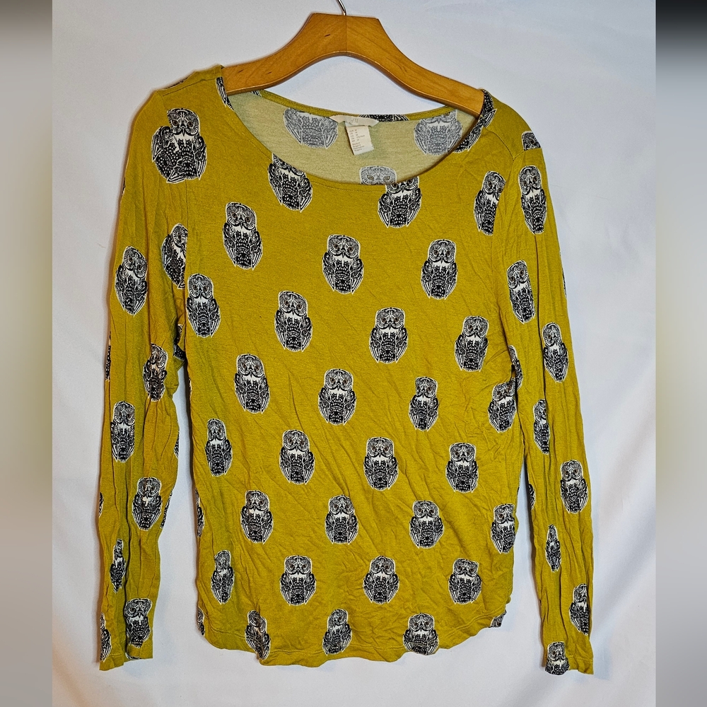 H&M Yellow Owl Print Long Sleeve Shirt